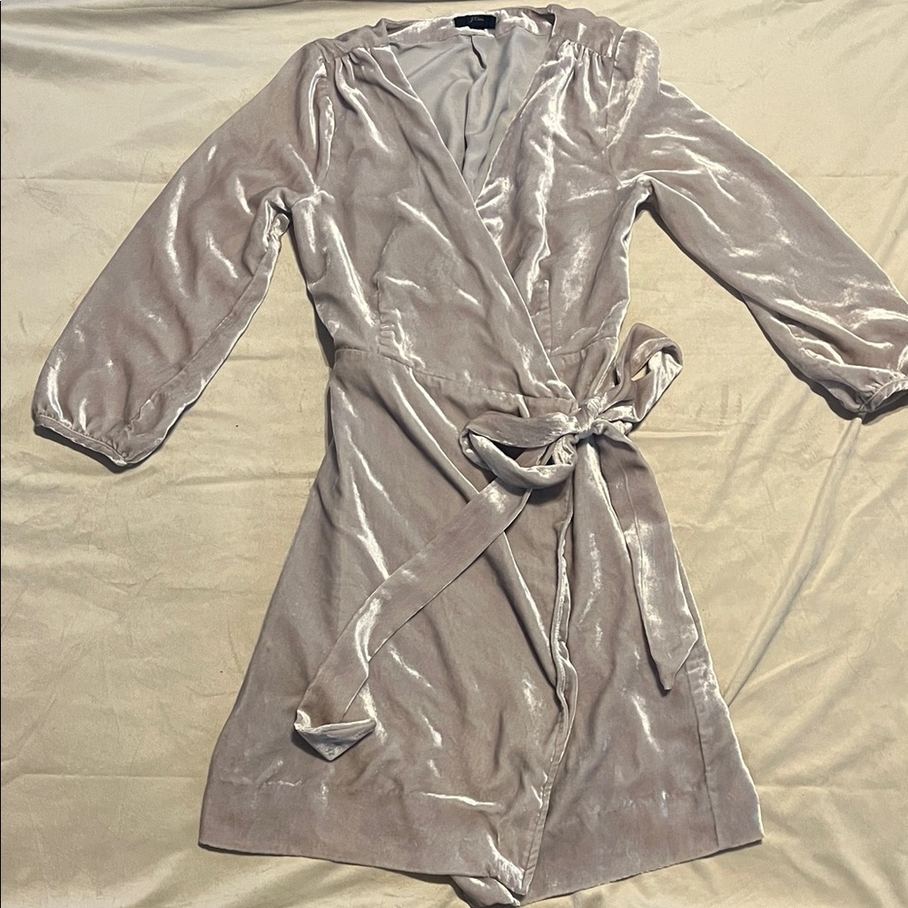 J. Crew Shimmering Cream/light gray velvet Long Sleeve wrap Dress